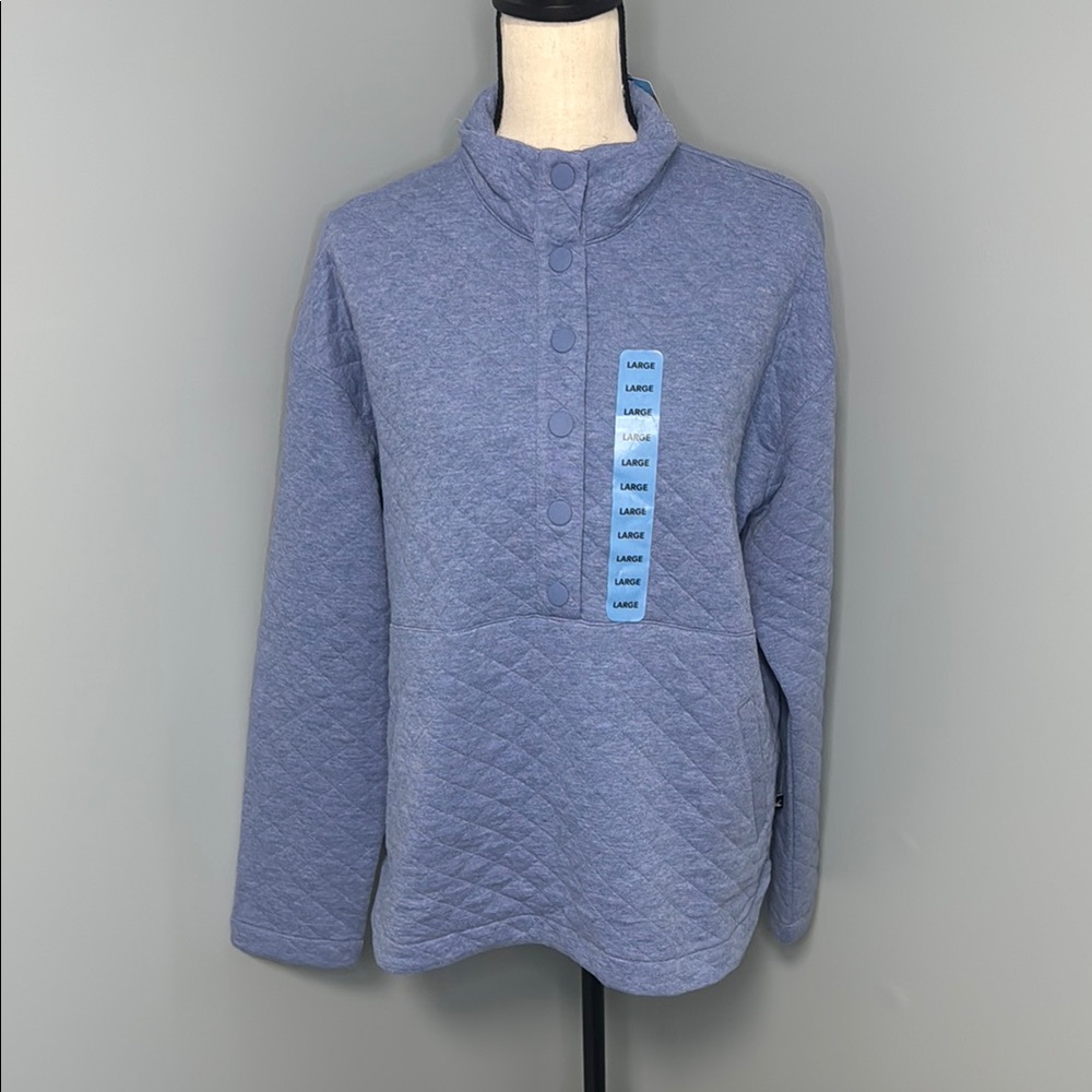 NWT Eddie Bauer Women’s Quilted Blue Pullover Sweater Jacket Sz L